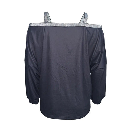Women's Fashion New Chain Printed Sequin Cold Shoulder Long Sleeved Sweatshirt With Exposed Shoulder Top - Lootquake