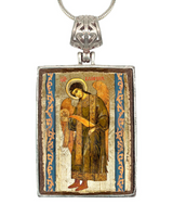 Collar religioso de San Gabriel Arcángel bañado en plata, cabujón de madera bañado en oro - Icono cristiano - Decoración inspiradora - 43041R