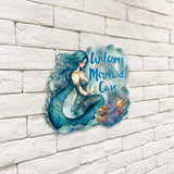Bienvenido a Mermaid Cave - Letrero de bienvenida para puerta de entrada Pancarta de entrada principal Letrero de bienvenida - Decoración de porche delantero de madera - 933112H