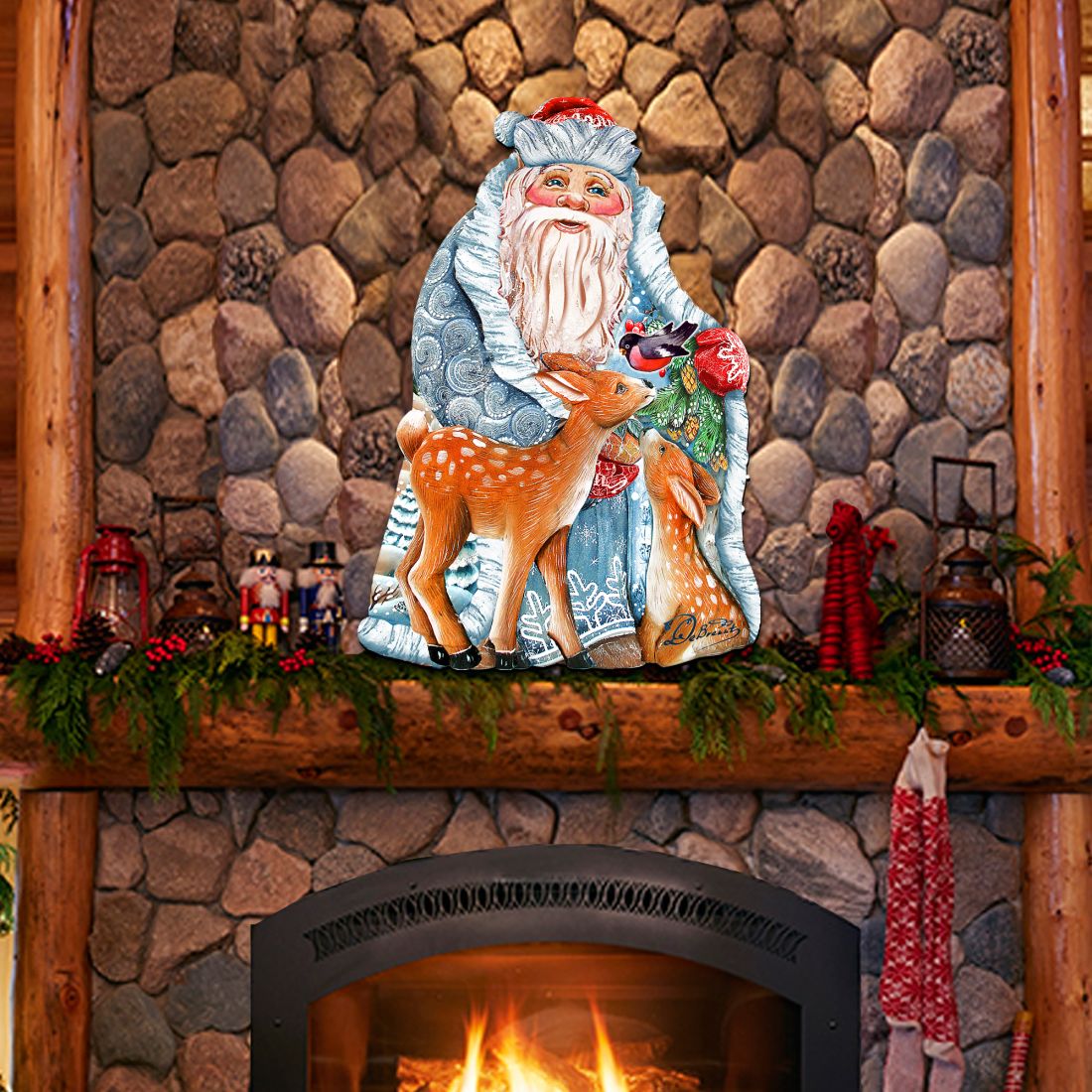 Decoración navideña para puerta "Tesoro invernal" de G. DeBrekht - Decoración navideña de Papá Noel y muñeco de nieve - 8114500H