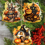 Spooky Houses Decorative Wooden Ornaments of 3 by G. Debrekht - Halloween Decor - 8091007-S3