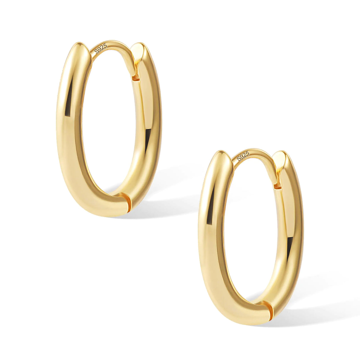 14K Gold Plated Sterling Silver Earrings Small Oval Hoop Earrings for Women Trendy Hypoallergenic Earrings Small Thick Huggie Hoops Earrings - Lootquake