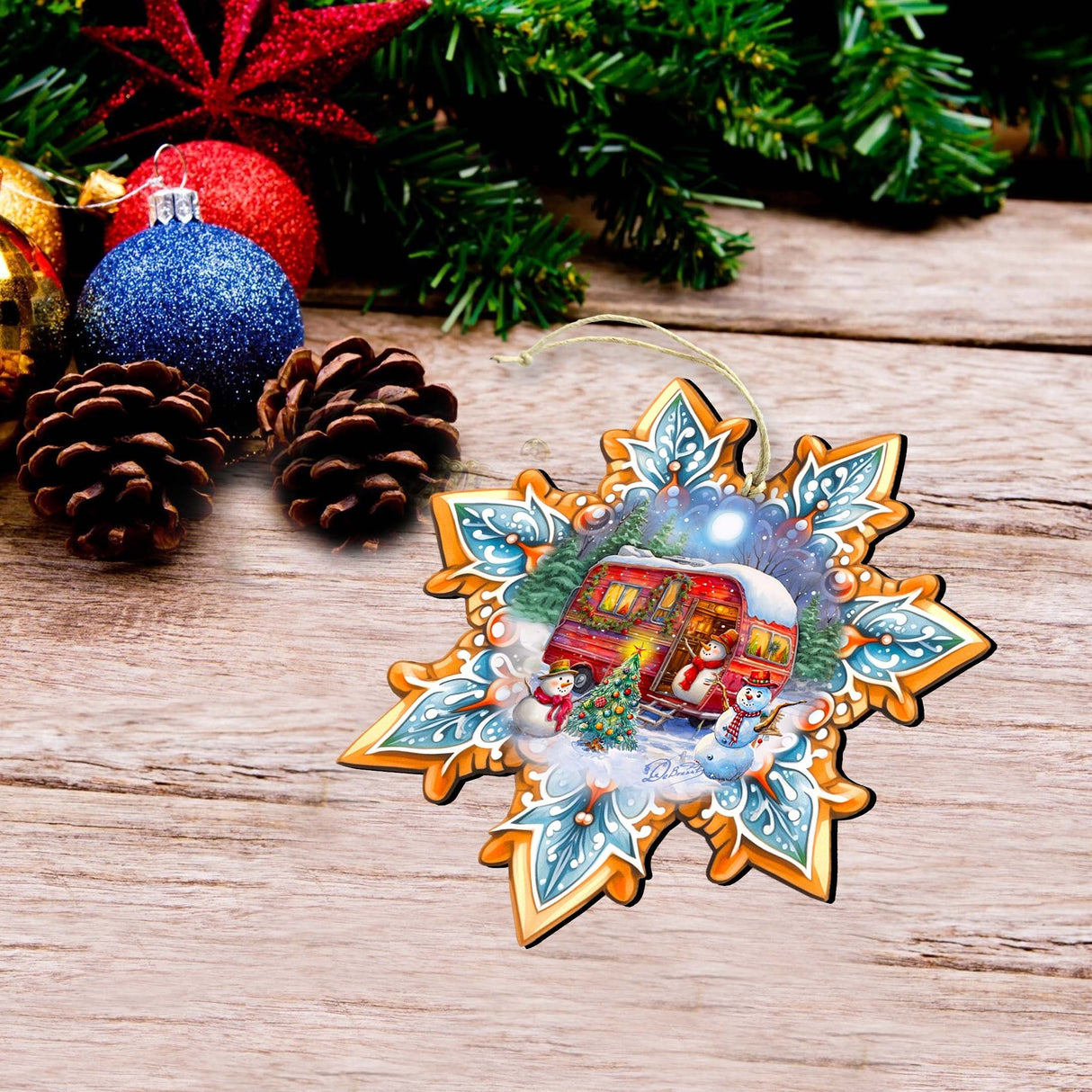 Waiting for Christmas Snowflake Wooden Ornaments Set of 3 by G. Debrekht - Christmas Decor - 8090150-S3