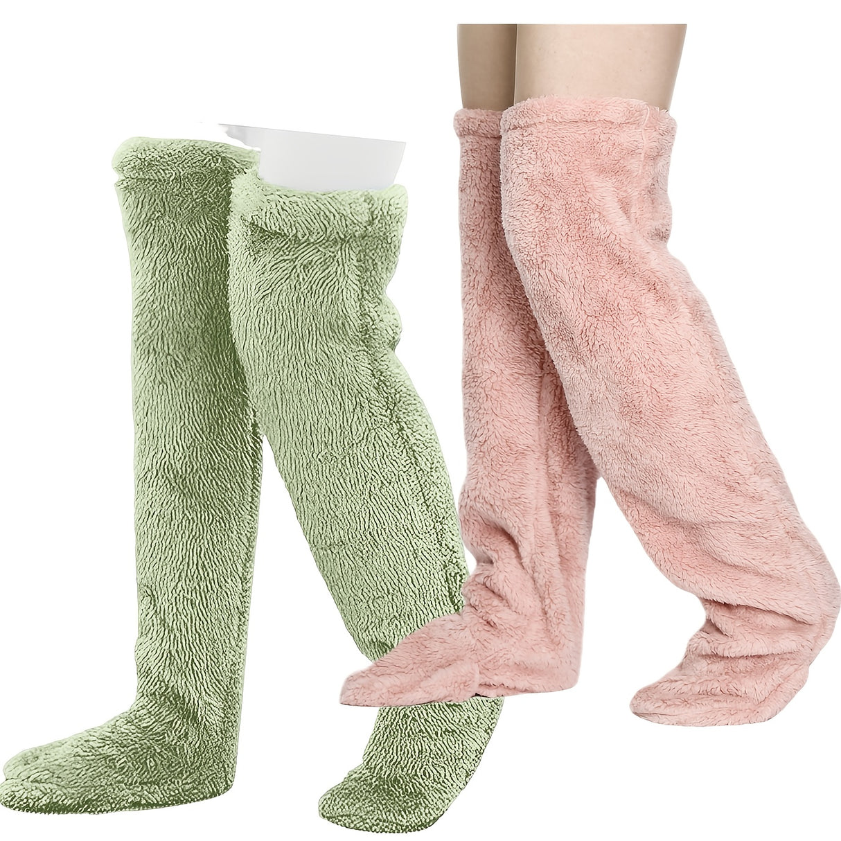 Calcetines afelpados hasta el muslo para parejas: medias de punto cálidas y duraderas por encima de la rodilla, de fácil cuidado.