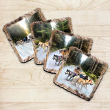 Husky Ride Wooden Cork Coasters Gift Set of 4 by Nature Wonders Nature Wildlife Decor  - 95401C-S4