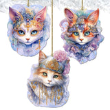 Beautiful Cats Decorative Wooden Ornaments Set of 3 by G. Debrekht - Christmas Decor - 8091033-S3