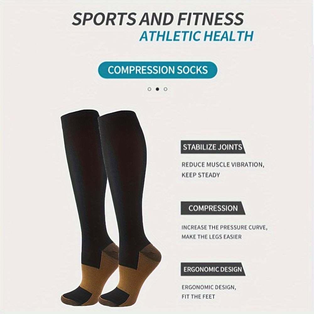 8 pares de calcetines de compresión unisex con infusión de cobre - Mejoran la circulación (10-20 mmHg) - Cómodos hasta la rodilla para enfermeras, embarazadas, corredores, senderismo y ciclismo