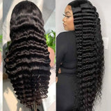 Real Person Wig 13 4 Lace Deep Rolled Wavy Human Hair Wig Natural Hair - Lootquake