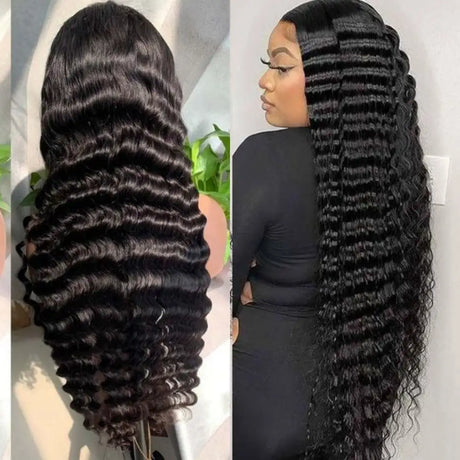Real Person Wig 13 4 Lace Deep Rolled Wavy Human Hair Wig Natural Hair - Lootquake