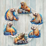 Coastal Sea Lions Decorative Wooden Clip-on Ornaments Set of 6 by G. Debrekht - Wildlife Decor - 8090127C-S6