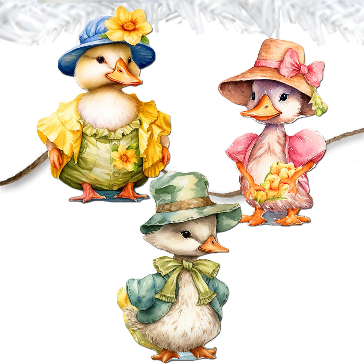 Easter Ducks Decorative Wooden Clip-on Ornaments Set of 3 by G. Debrekht - Easter Decor - 8091043C-S3