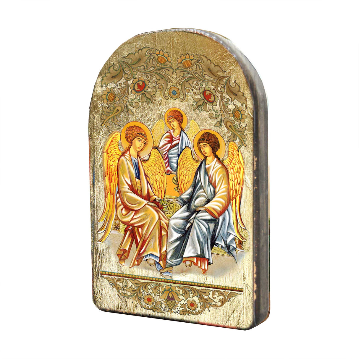 Icono sagrado ortodoxo religioso de madera bañado en oro de la Trinidad del Testamento - Decoración inspiradora - 86015