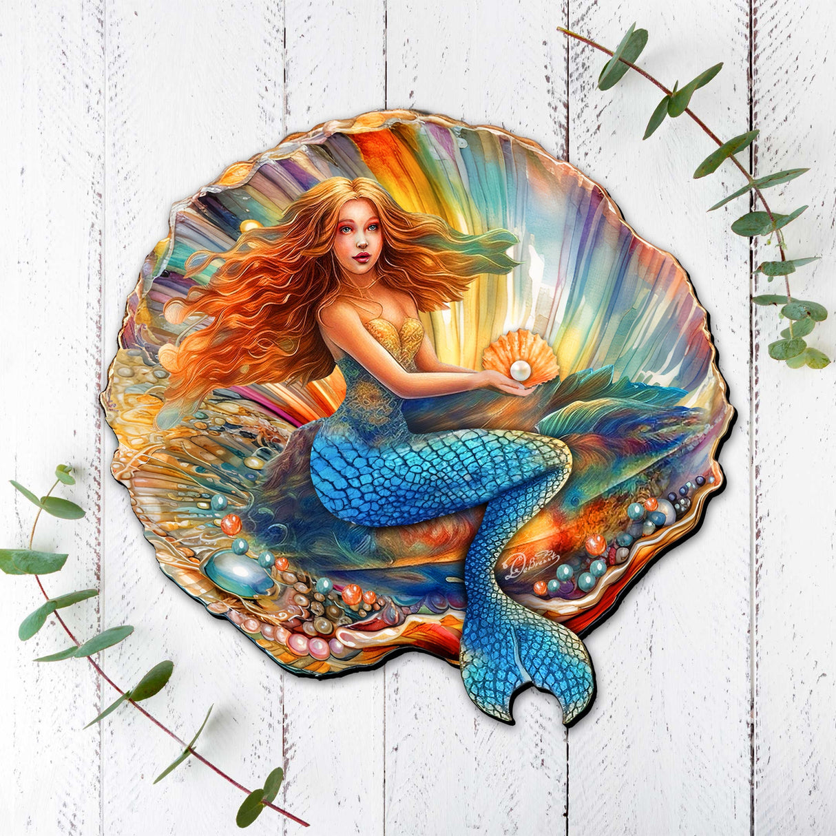 Mermaid in the Shell Holiday Door Decor by G. Debrekht - Coastal Holiday Decor - 8688200H