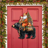 Decoración navideña para puerta con Papá Noel y su oso negro, de G. Debrekht - Decoración navideña con Papá Noel y muñeco de nieve - 8611064H