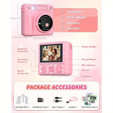Kids Camera Instant Print, 12MP 1080P Digital Camera for Kids Age 3-12, Christmas Birthday Gifts for 4 5 6 7 8 9 10 Year Old Girls Boys, 32GB Toddler HD Video Camera Print Photos Portable Toy