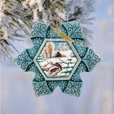 Adorno navideño de petirrojo nevado, esculpido y pintado a mano por G. DeBrekht - Decoración navideña con temática de vida silvestre - 6102170