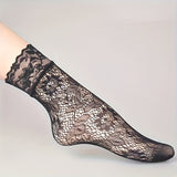 6 pares de calcetines de rejilla con encaje floral, calcetines tobilleros ultrafinos, medias y calcetería para mujer