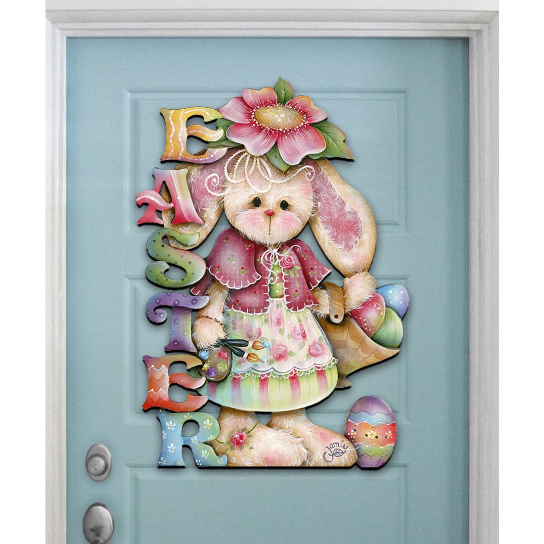 Decoración de puerta de Pascua con conejito de Pascua de Jamie Mills-Price - Decoración de primavera de Pascua - 8457605H