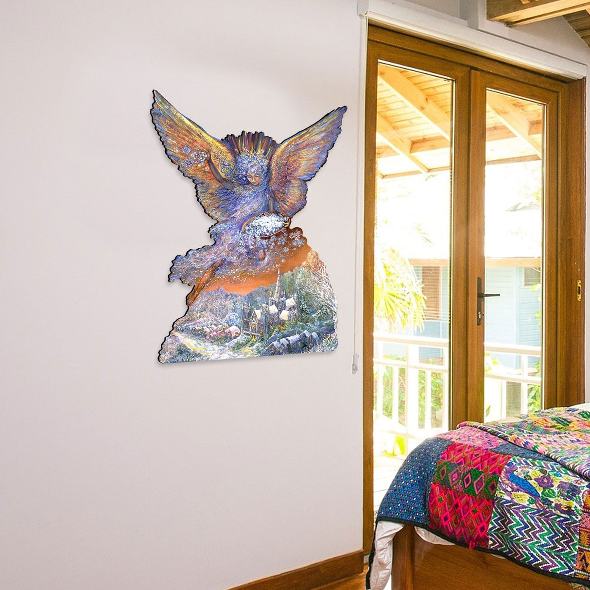 Ángel de nieve para colgar en la puerta, de madera, de Josephine Wall - 842131F-JW