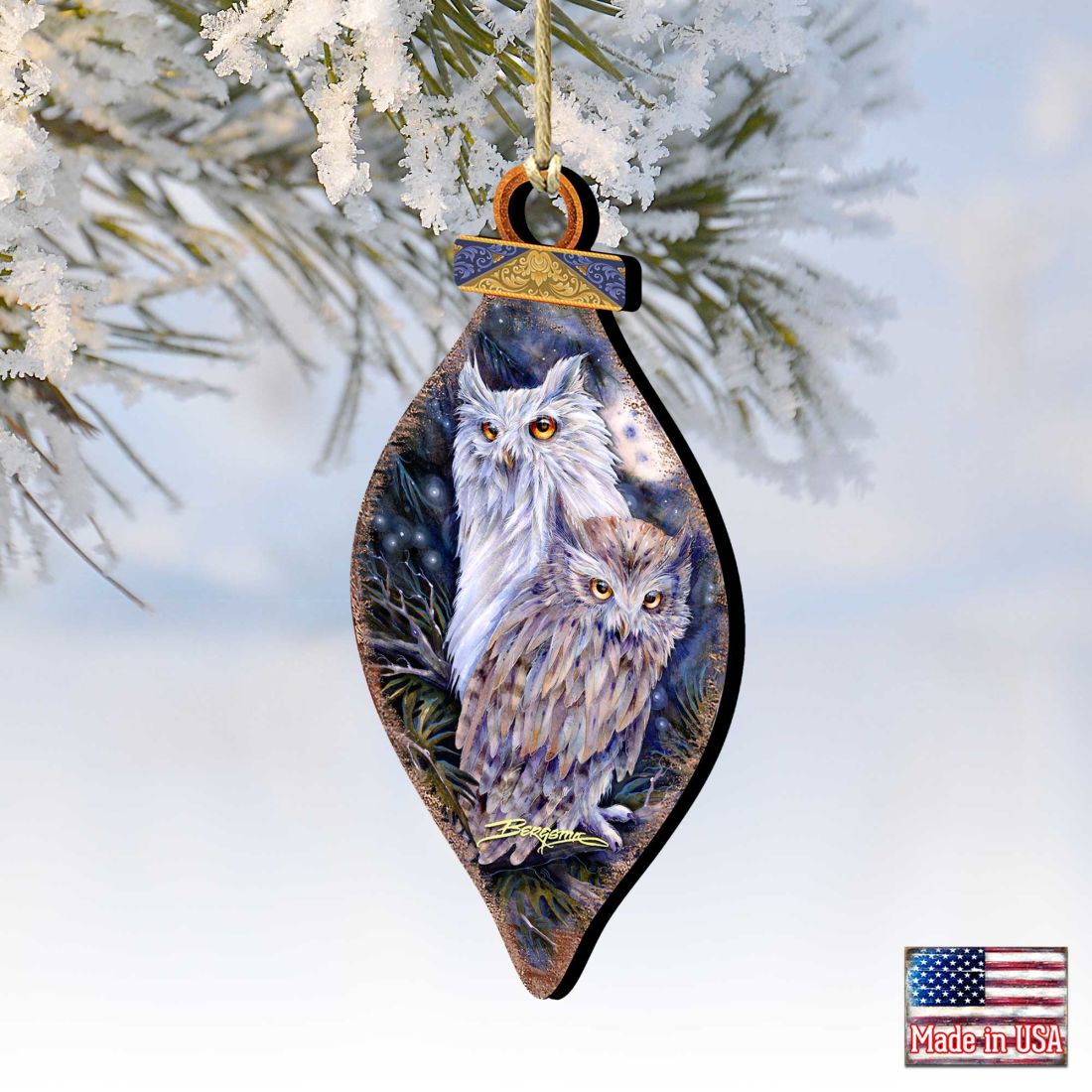 Night Watch Owls Wooden Ornaments by J. Bergsma - Wildlife Holiday Decor - 8591902-JB