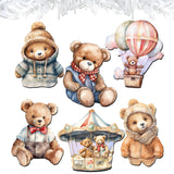 Teddy Bear Decorative Wooden Clip-on Ornaments Set of 6 by G. Debrekht - Christmas Decor - 8090025C-S6