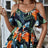 Ladies' Camisole, Off Shoulder, Hanging Pleats, Lotus Leaf Sleeves, Floral Tropical Print, Vacation Style Jumpsuit - Lootquake