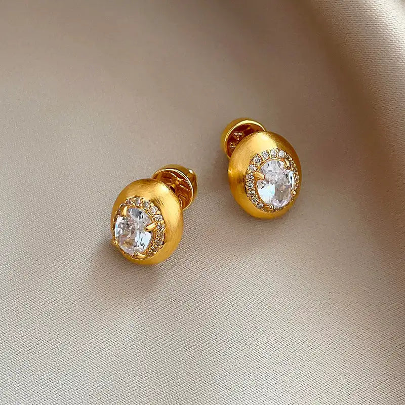 Silver Needle Micro Inlaid Zircon Brushed Geometric Ear Studs - Lootquake