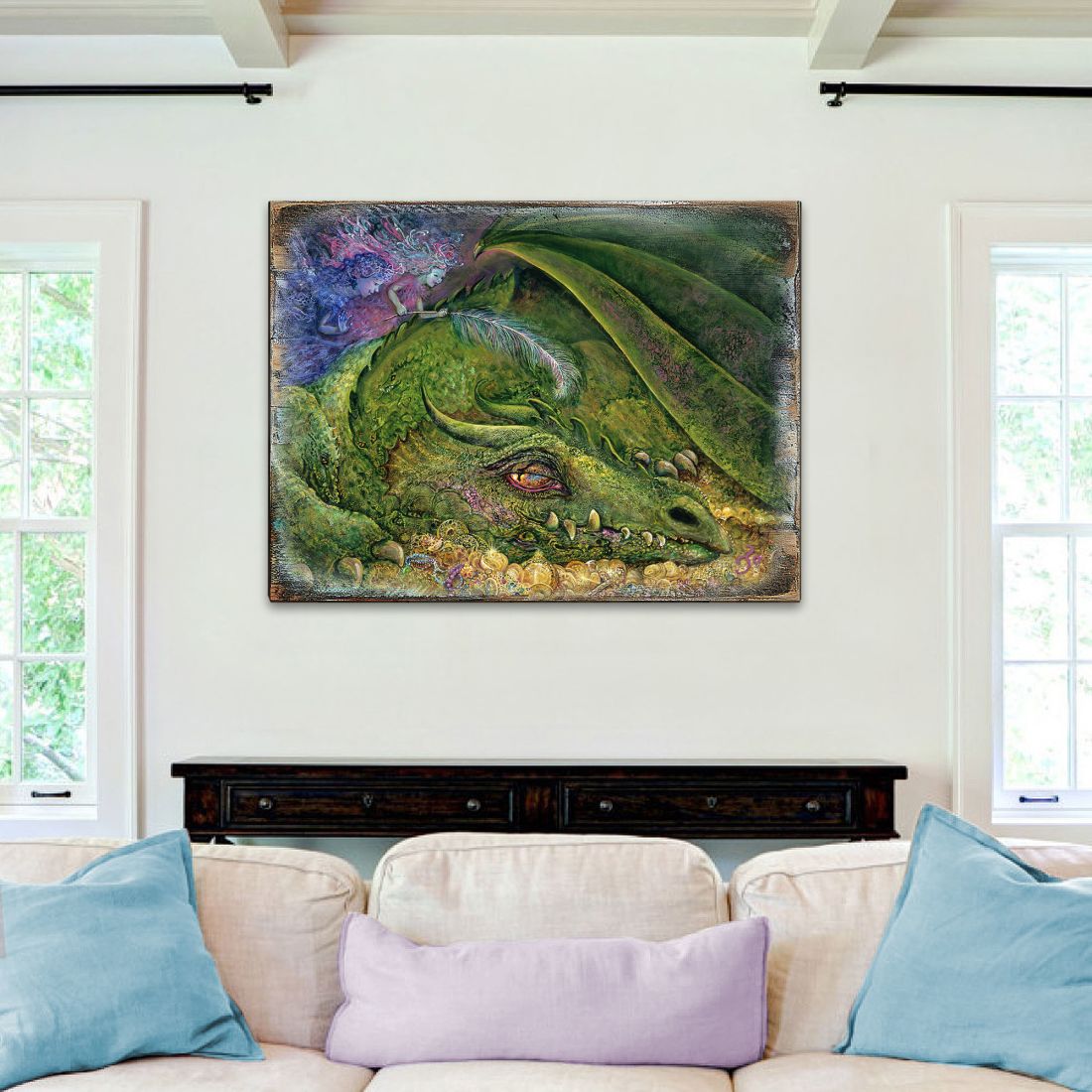 Never Tickle a Sleeping Dragon Fantasy Wooden Wall Art by Josephine Wall - Fantasy Decor - 852135-JW