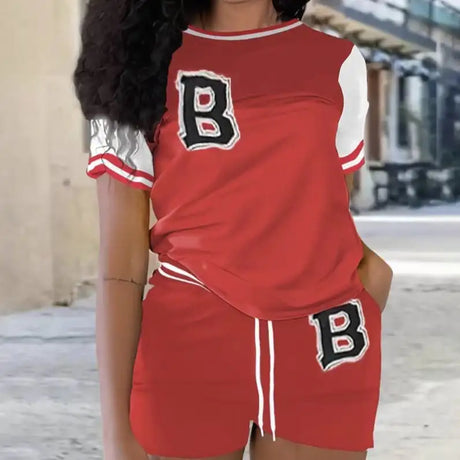 Women's Round Neck Printed Set For Spring And Summer Casual Top And Shorts 2-piece Set - Lootquake