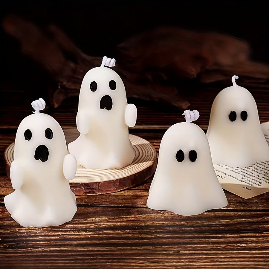 Vela artesanal con aroma a fantasma de Halloween: aroma a lavanda, mecha única, diseño de tarro con detalle de lazo.