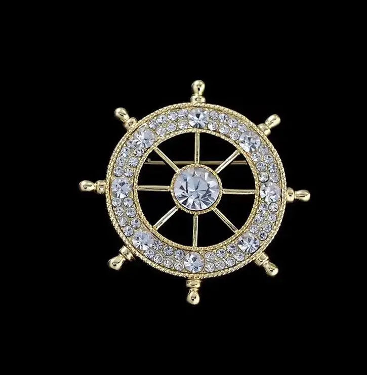 Navy Style Diamond Studded Rudder Brooch - Lootquake