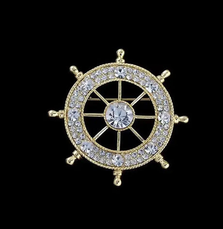 Navy Style Diamond Studded Rudder Brooch - Lootquake