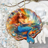 Nautical Christmas Decor - Mermaid in the Shell Wooden Ornaments by G.Debrekht Coastal Holiday Decor - 8688200