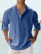 Men's Linen Stand-up Collar Long Sleeve T-shirt Loose Undershirt - Lootquake