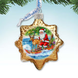 Coastal Decorations - Santa Claus Surfing Keepsake Glass Ornaments by G. Debrekht - Christmas Decor - 777419