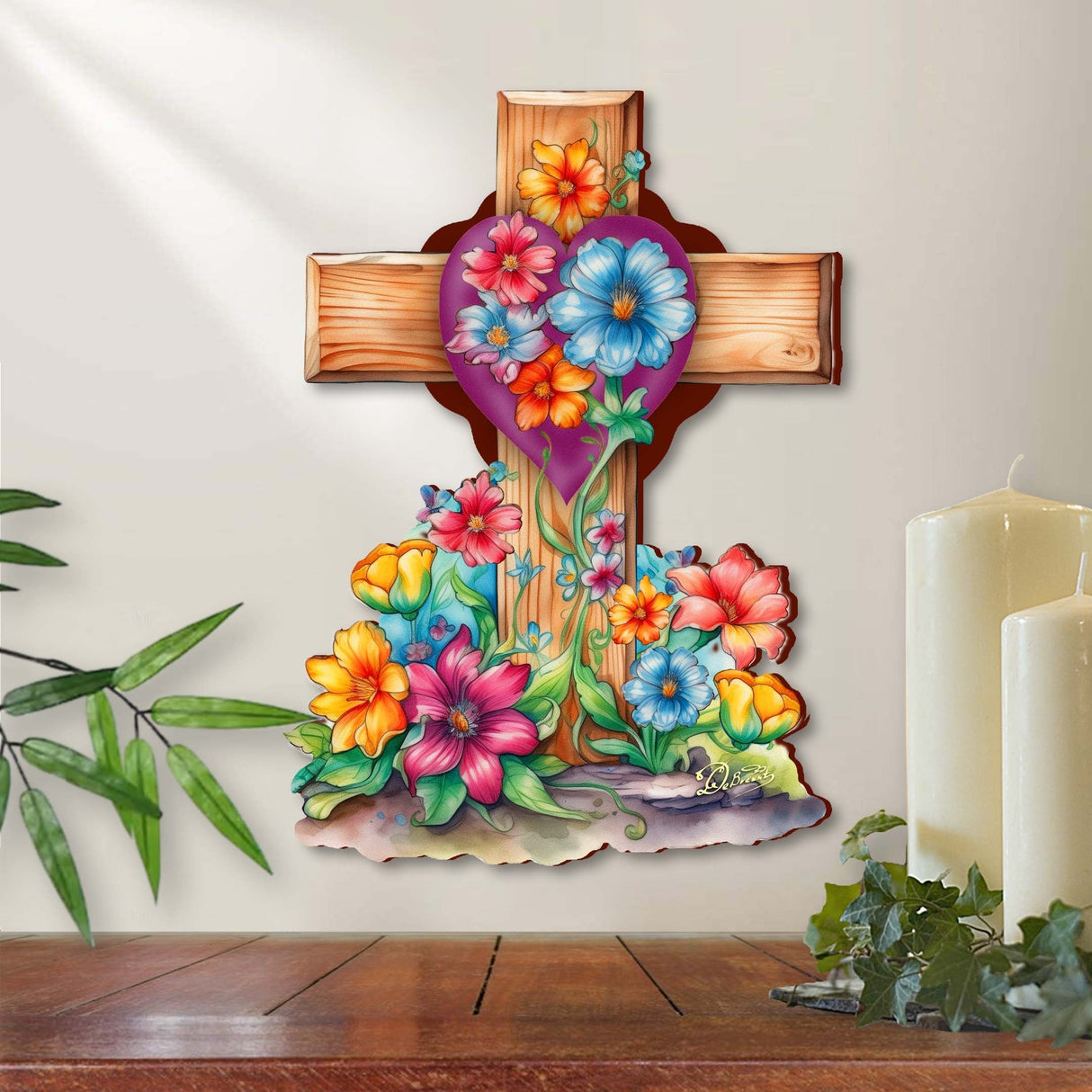 Easter Floral Wooden Cross by G. Debrekht - Easter Spring Decor - 88166