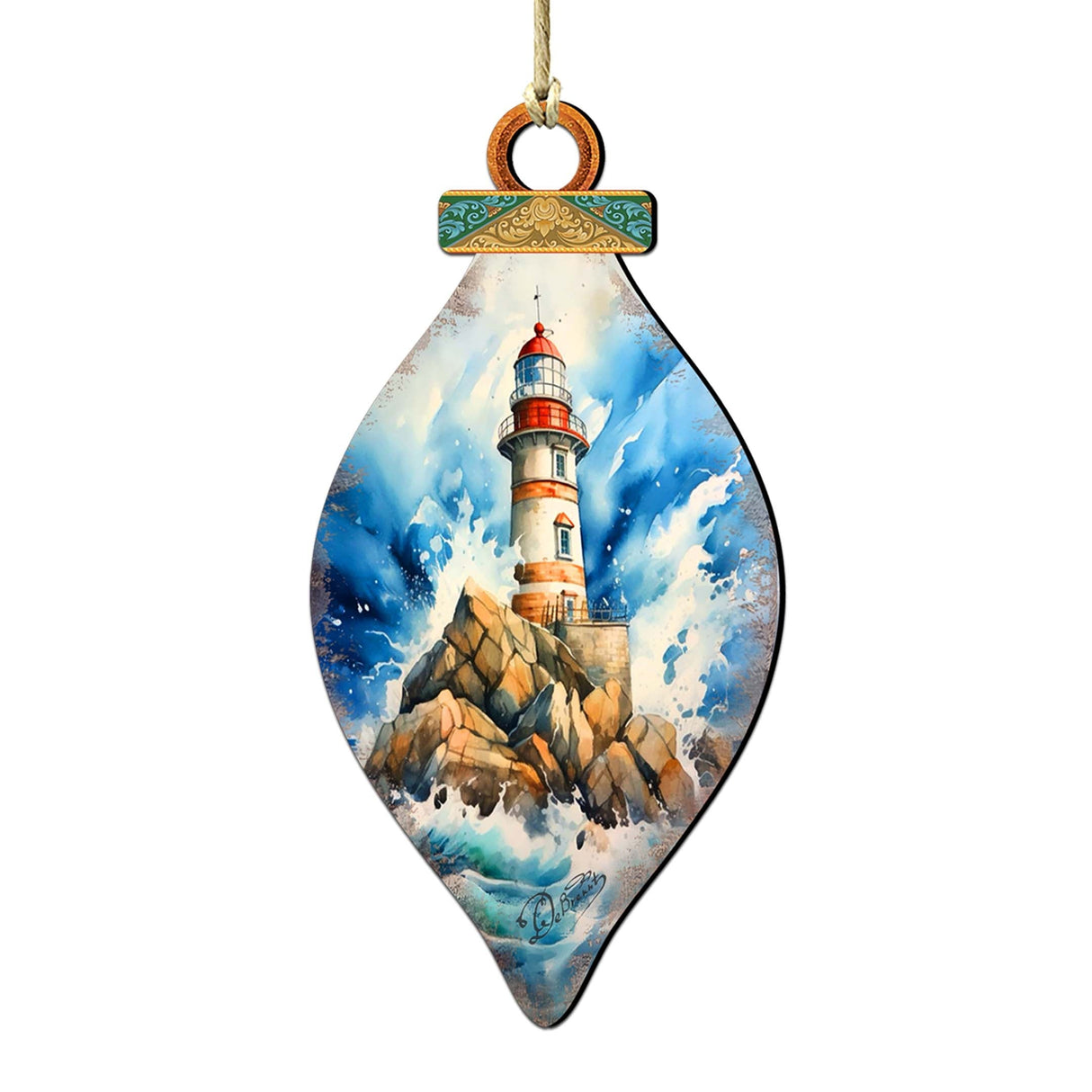 Adornos de madera para árbol de Navidad - Adornos de madera con forma de faro de G.Debrekht Coastal Holiday Decor - 8688177