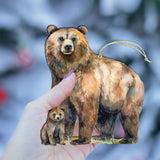 Adornos de madera de oso grizzly con cachorro de G.Debrekht - Decoración navideña con temática de vida silvestre - 8710105-2
