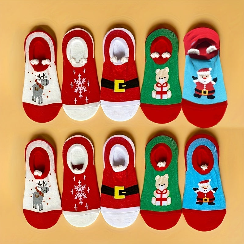6 pares de calcetines navideños con estampado de dibujos animados, suaves y cómodos, de corte bajo, para mujer.