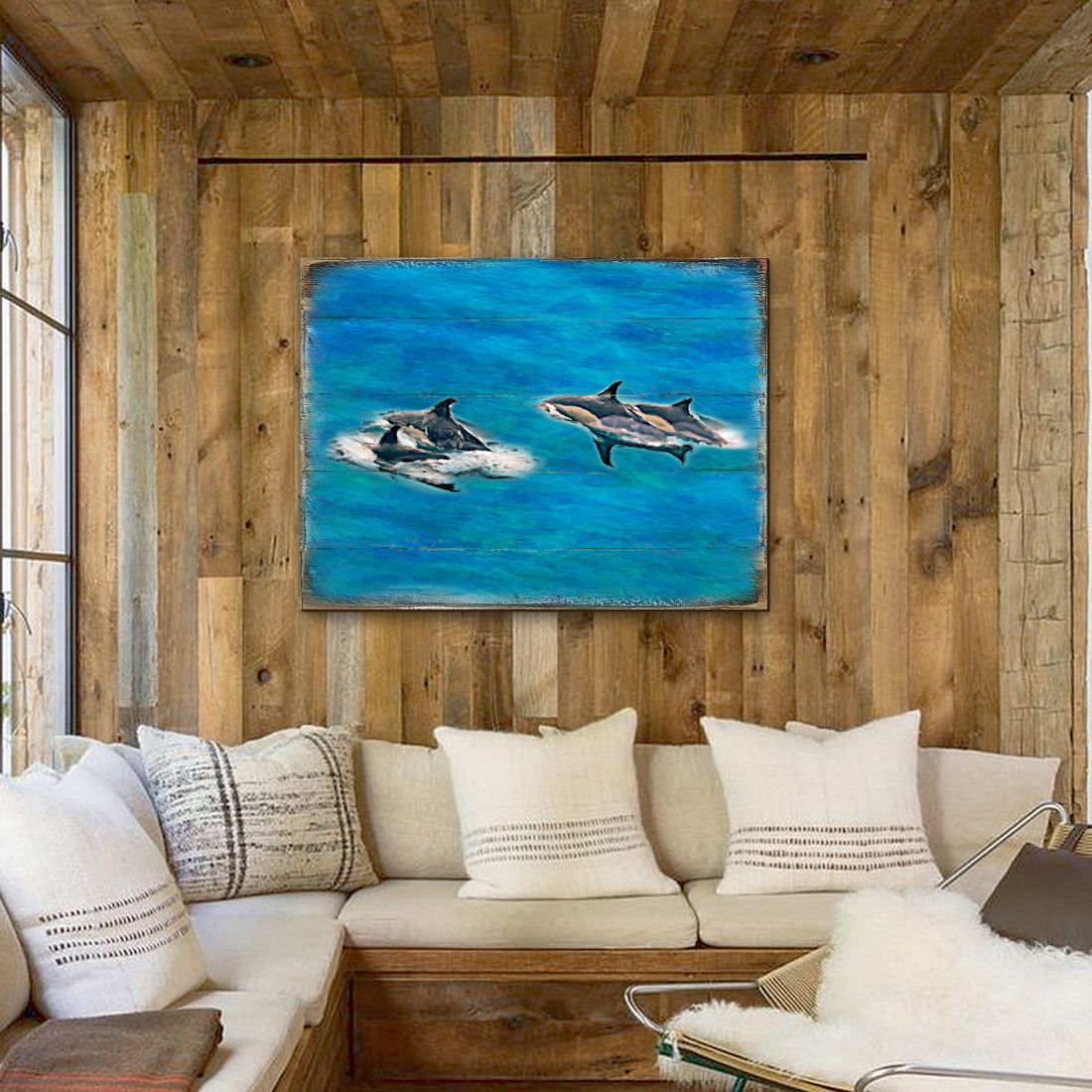 Orcas de Spearman Shamus, arte de pared costero de madera de Nature Wonders - Decoración costera de vida marina - 95255B
