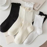 6 Pairs Lettuce Trim Socks, Sweet & Comfy Mid Tube Socks, Women's Stockings & Hosiery