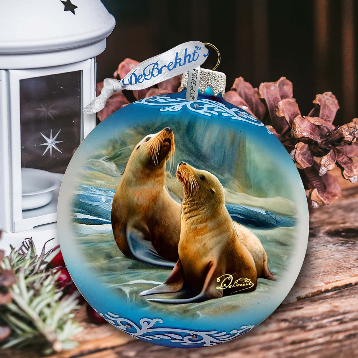 Coastal Sea Lions Glass Ornament by G. Debrekht - Wildlife Holiday Decor - 73388