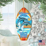 Dolphins Surfboard Wooden Ornaments by G. DeBrekht - Coastal Holiday Decor - 8114070