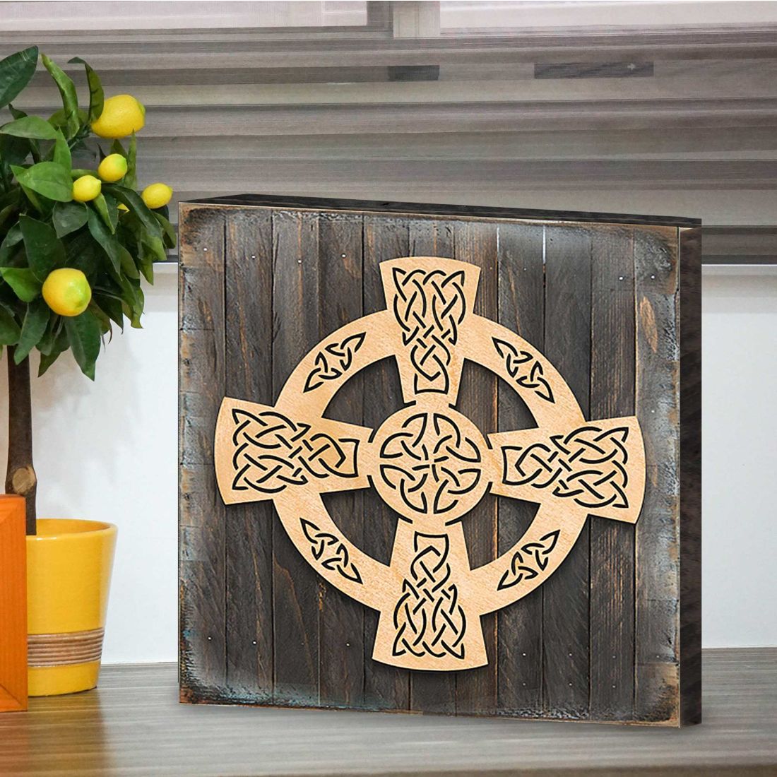Celtic Wheel Cross Art Wooden Wall Art by Celtic Art - Celtic Decor - 953161B