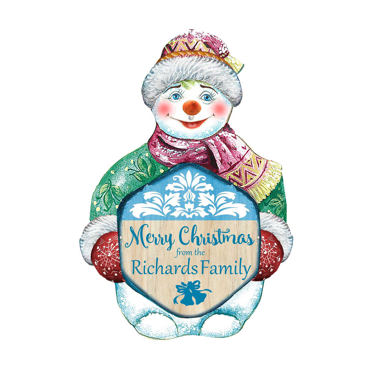 Merry Christmas Snowman Door Decor Family Name by G. DeBrekht - Christmas Santa Snowman Decor - 8116010H