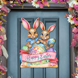 Easter Door Hanger, Easter Gift - Happy Easter Bunnies Easter Door Decor by G. DeBrekht - Easter Spring Decor - 8652782H
