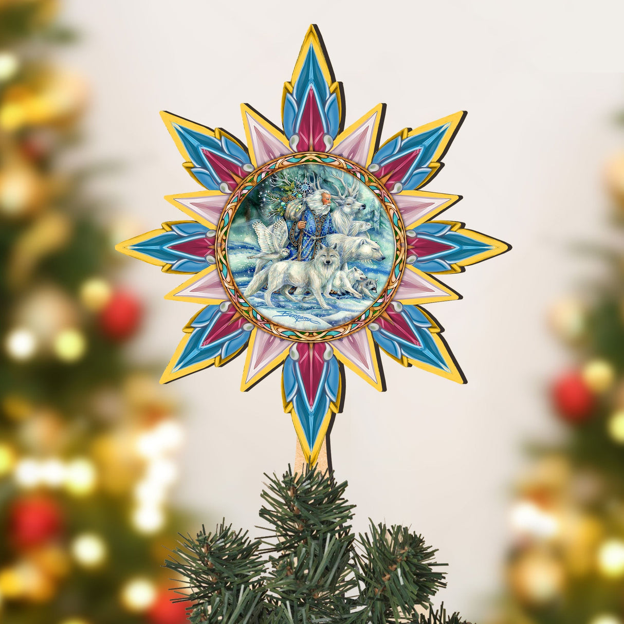 Cool Winds Father Winter Animals Tree Topper Wooden Decor by J. Bergsma  - Santa Snowman Decor - 89521-JB