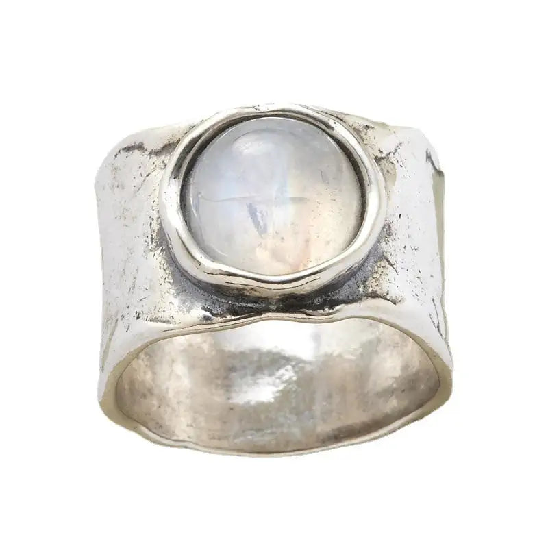 Vintage Moonstone Ring Wide Face Men - Lootquake