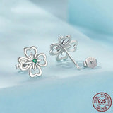 Lucky Four-Leaf Clover Stud Earrings Sterling Silver Plant - Lootquake