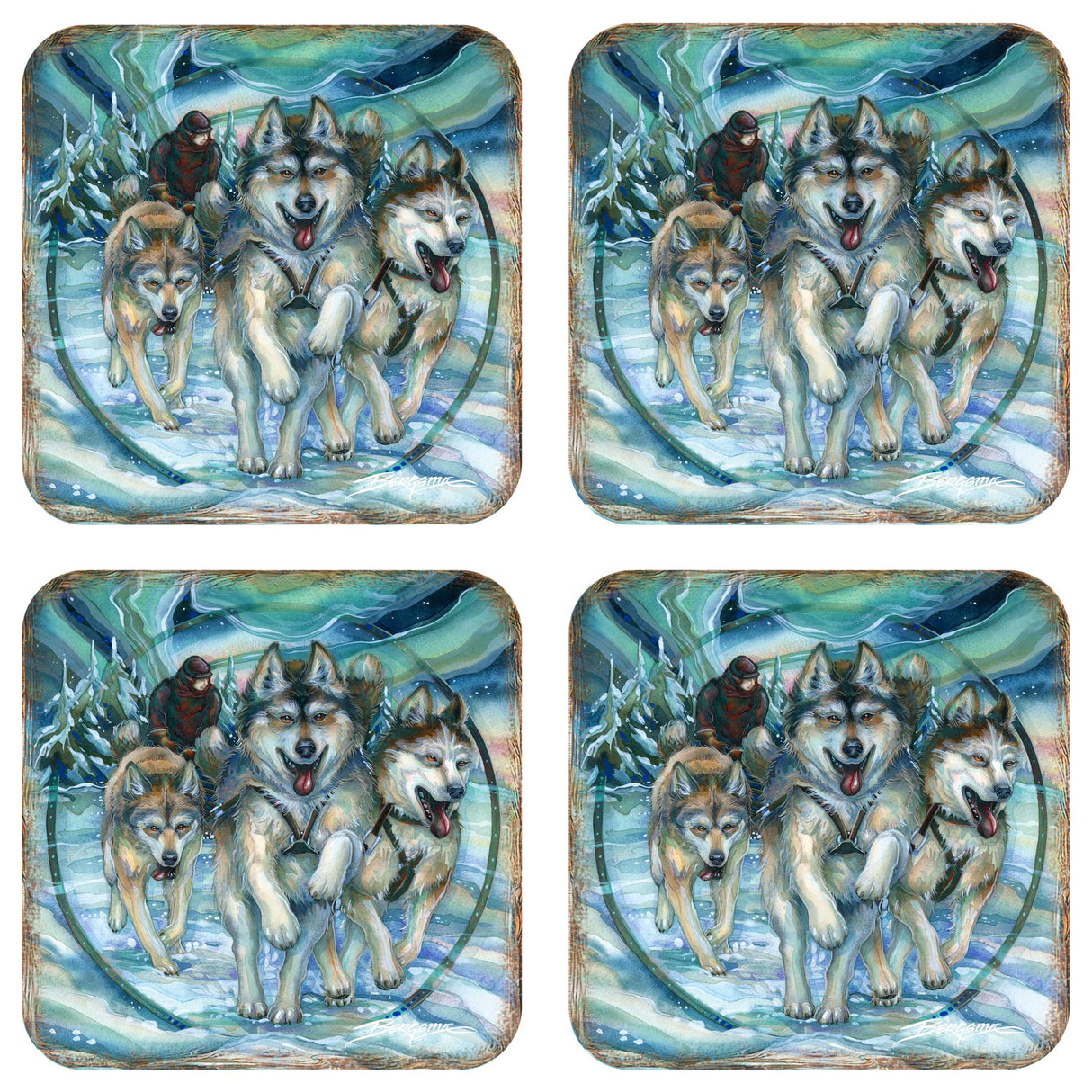 Northern Night Wooden Cork Coasters Gift Set of 4 by J. Bergsma - Wildlife Decor  - 8199468C-S4
